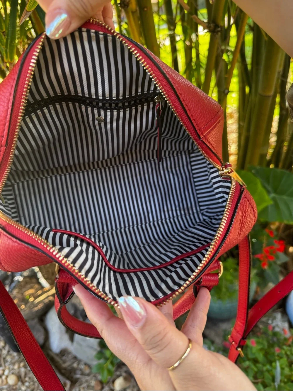 kate spade Red Leather Dome Satchel with Removable Strap